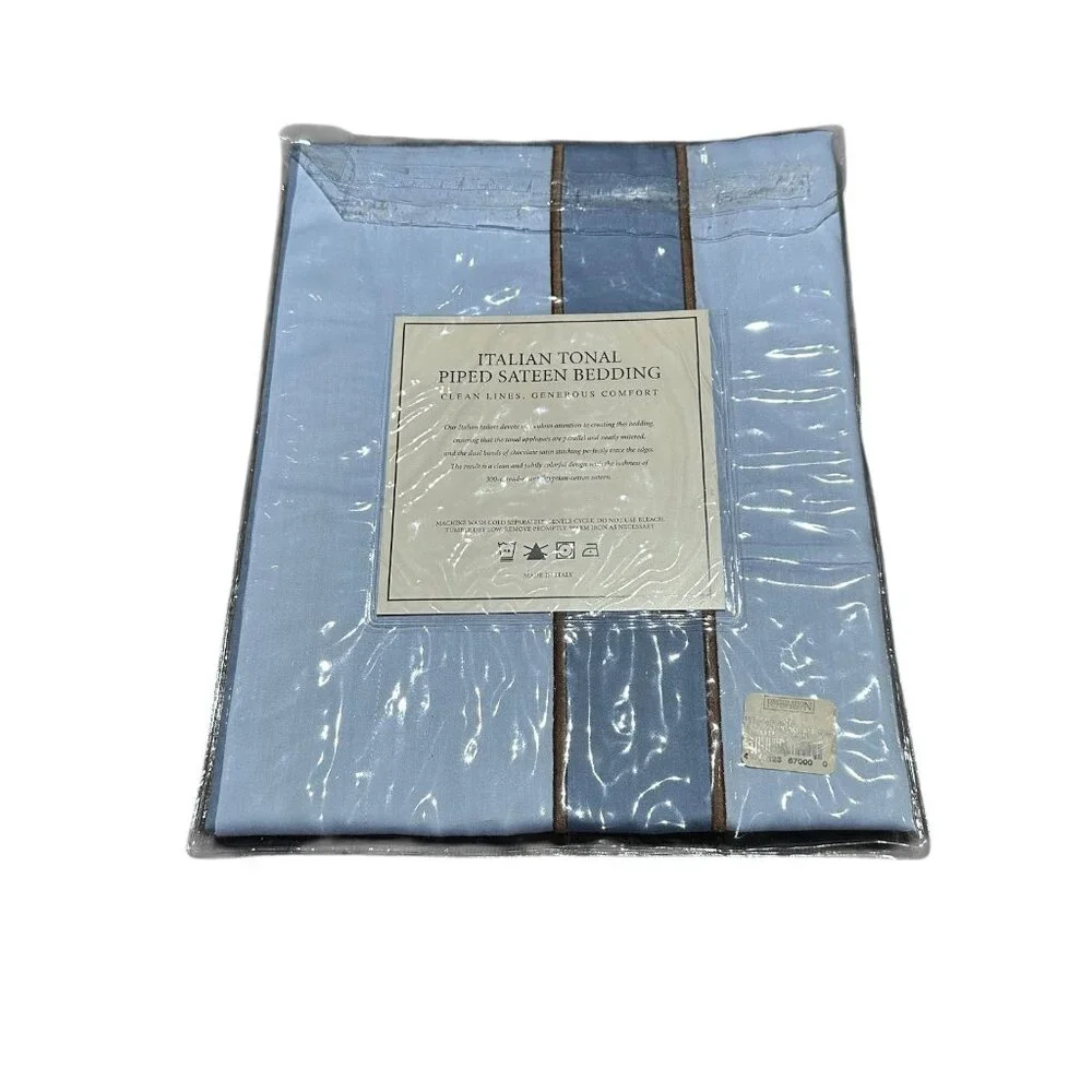 Restoration Hardware Italian Tonal Piped Sateen Sky Standard Sham Italy